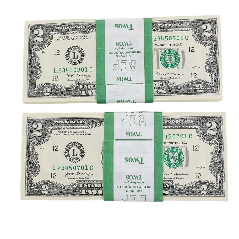 (2) 2017-A $2 Dollar BEP Packs w Sequential Bills