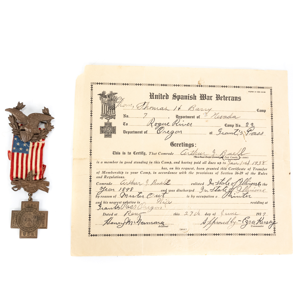 Spanish War Veterans Medal & Certificate Named