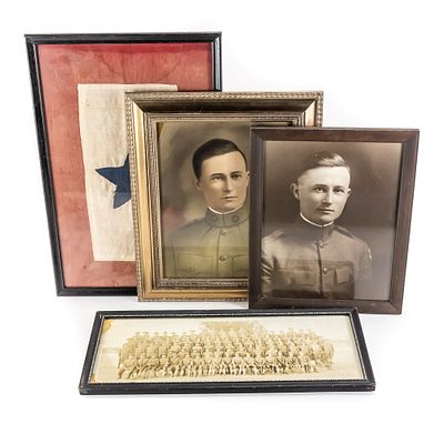 WWI Soldier Portraits & Service Flag Lot. A poignant grouping of World War I memorabilia 