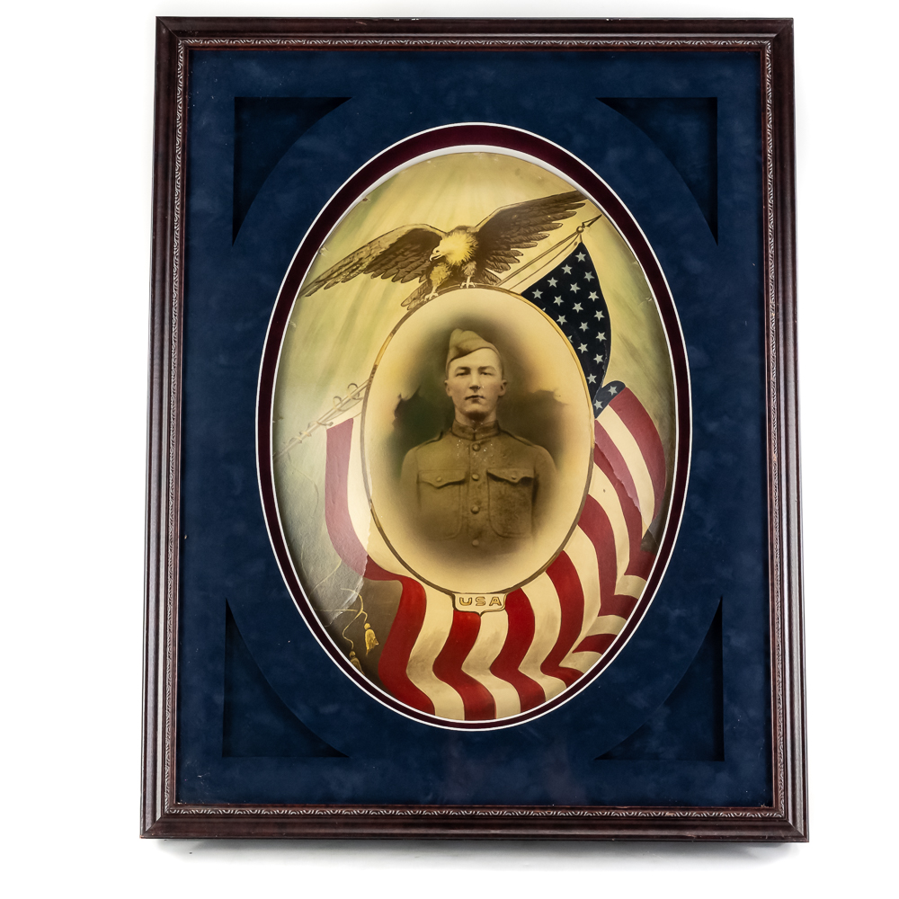 Framed WWI Patriotic Soldier Portrait