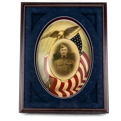 Framed WWI Patriotic Soldier Portrait. Step right up, fellow history buffs, and feast your eyes 
