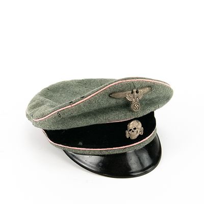 WWII German Waffen-SS Officer or NCO Visor Cap (Schirmmutze) with Visor and Pink Piping. Fair 