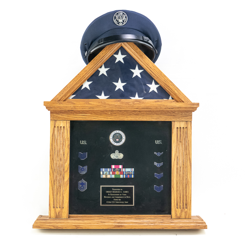 Burial Flag, USAF Display Case, Plaque, Cert, Cap