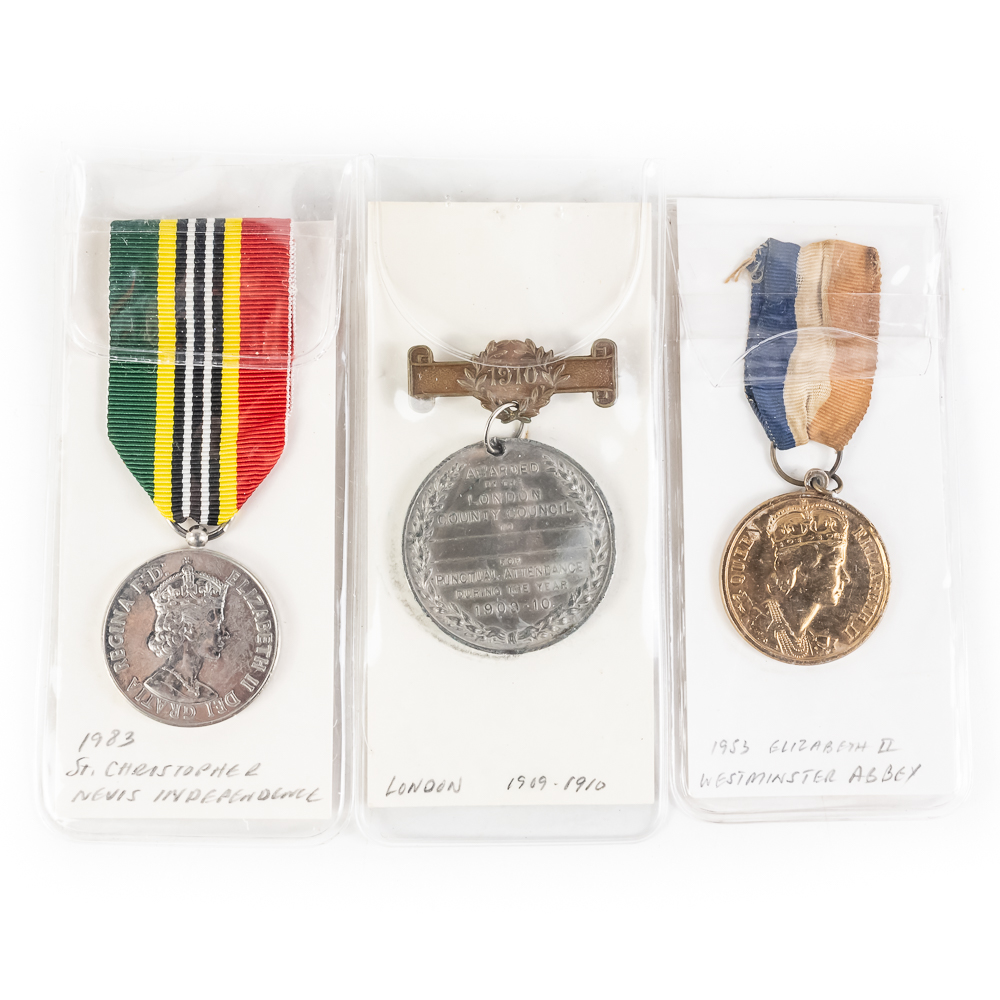 3 UK Medals QEII Crown, School Attendance, Islands