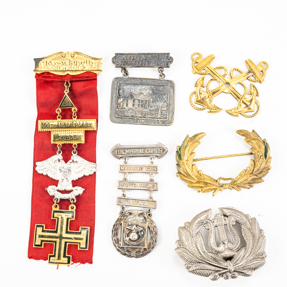 Mason Pins, USMC Shooting, Hat Insignia