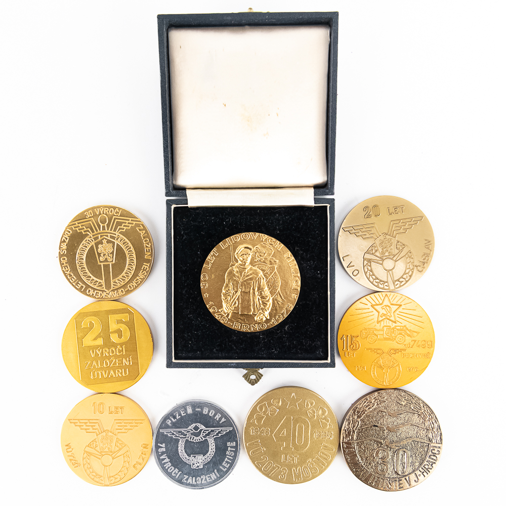 9 Czech Table Medals/Plaketa 10-75th Anniversaries