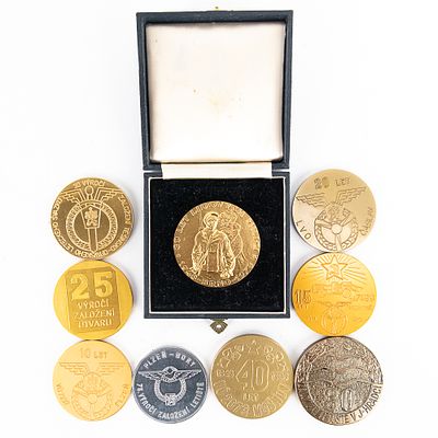 9 Czech Table Medals/Plaketa 10-75th Anniversaries. 1. Commemorative Aviation Medal (Plaketa) / 
