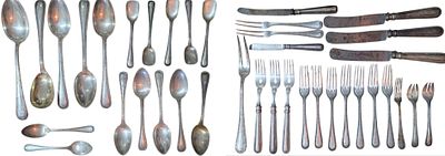 סט סכו"ם גדול (חלקי). מעל 2 קילו כסף 800. אוסטרו-הונגריה. המאה ה-19. אורך כף ההגשה הגדולה ביותר 