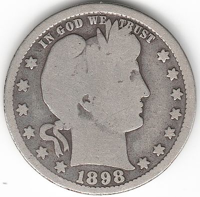 ארה"ב , מטבע עשוי כסף של 1/4 דולר בארבר , משנת 1898