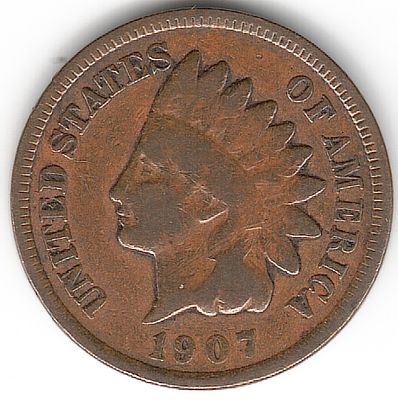 ארה"ב , מטבע מבוקש של 1 סנט ראש אינדיאני משנת 1907