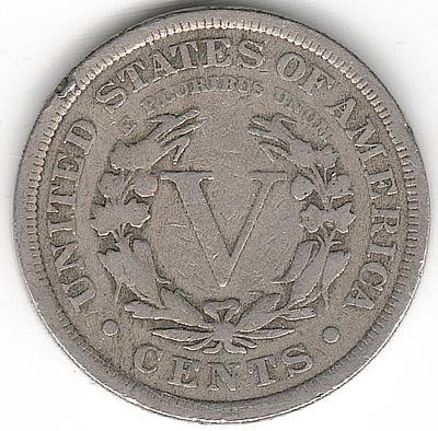 ארה"ב , מטבע מבוקש של 5 סנט ליברטי , משנת : 1910 , במצב יפה