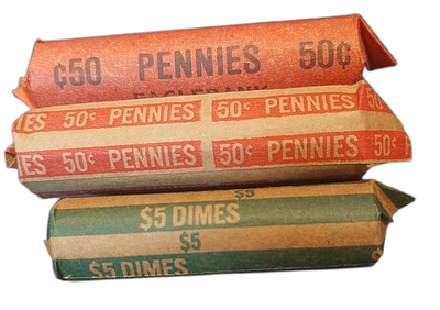 ארה"ב , לוט 3 רולים של מטבעות: גליל אחד של מטבעות דיים -10 סנט, ו- 2 גלילים של 1 סנט ( סה"כ 150 