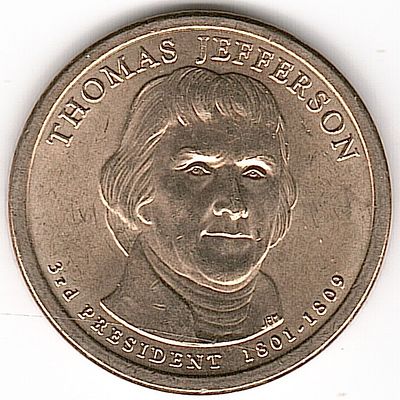 ארה"ב , מטבע של 1 דולר מסידרת נשיאי ארה"ב , הנשיא תומס ג'פרסון , במצב חדש UNC