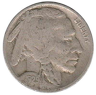 ארה"ב , מטבע 5 סנט באפלו/ ראש אינדיאני , משנת 1929 , (ברוב המטבעות מסוג זה , התאריך נשחק ואינו 