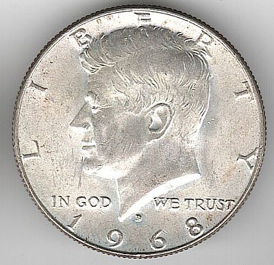 ארה"ב , מטבע 1/2 דולר עשוי כסף 400 משנת 1968-D , במצב חדש UNC