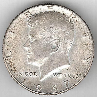 ארה"ב , מטבע 1/2 דולר עשוי כסף 400 משנת 1967 , במצב חדש UNC