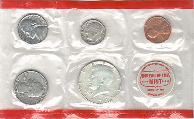 ארה"ב , סט מטבעות 1970-D , ממטבעת דנוור מטבע ה- 1/2 דולר עשוי כסף 400 וזו שנה מאד מבוקשת