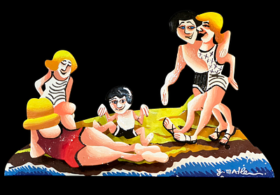 יובל מלר - בחוף הים - פסל מגזרת מתכת תלת מימדי. 20&times;32. יובל מלר הוא אמן ישראלי עכשווי הפועל בציור 