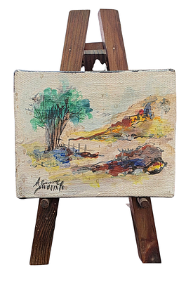 א. גולדברג - נוף. מיניאטורה. שמן על בד. כולל את הסטנד המצולם. מידות הציור 8.5&times;11 סמ. 
גובה כולל 