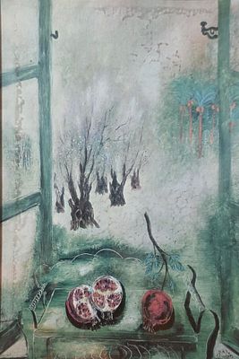 ראובן רובין - דומם. תחריט ישן. ממוסגר תחת זכוכית. . 18&times;28