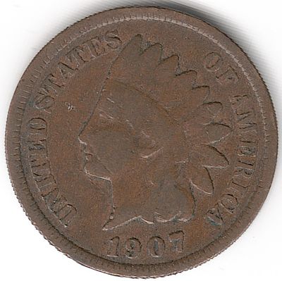 ארה"ב , מטבע מבוקש של 1 סנט ראש אינדיאני משנת 1907