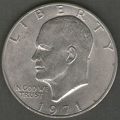 ארה"ב , מטבע בת 55 שנה, של 1 דולר 1971, הנשיא איזנהאוור, מטבעות איזנהאוור הם האחרונים מסידרת 
