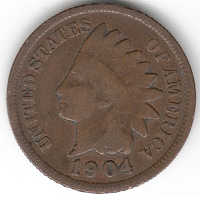 ארה"ב , מטבע מבוקש של 1 סנט ראש אינדיאני משנת 1904