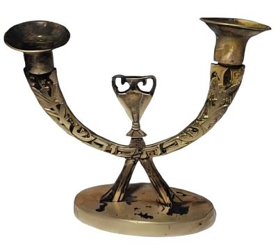 פמוט שבת קדש + עיטור כד רוחב 16 סמ. פליז.