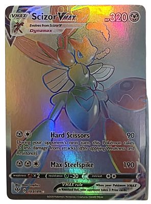 Pok&eacute;mon Scizor VMAX. קלף אספנות מקורי של Pok&eacute;mon TCG, בדמות Scizor VMAX, מסדרת Sword & Shield – 