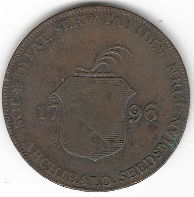 אסימון מ- 1796 עם הכיתוב ארצ'יבלד סידסמן , משפחת סידסמן היתה פיל ומפורסמת בסקוטלנד במאה ה-18