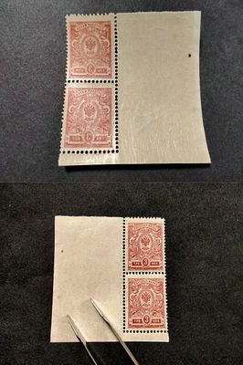 1908 - 16 РИ СК 96. 19 выпуск. Угловая пара марок с АБКЛЯЧЕМ РИСУНКА !!! Состояние **. Цена 