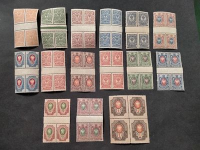 1912/16 РИ СК 94(2) - 108(2) 19-й выпуск. Полная серия марок в ГАТТЕР - КВАРТБЛОКАХ !!! 