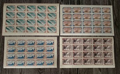 1951 СК 1566 - 1570 Стройки коммунизма. 4 из 5 полных листов марок серии. Состояние **. Цена СК 