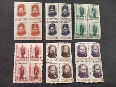 1964 2996 - 3001 Кат. Соловьева. Шевченко. Полная серия марок в квартблоках. Состояние **.