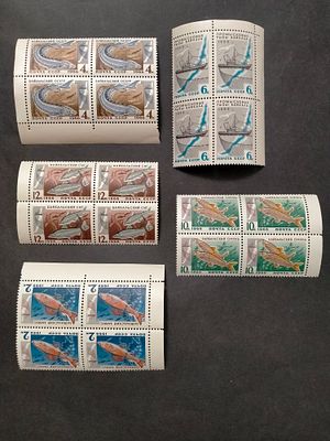 1966 3399 - 3403 Кат. Соловьева. Рыбы Байкала. Полная серия марок в квартблоках. Состояние **.
