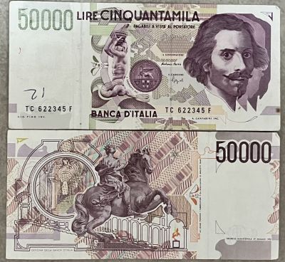 2 שטרות 50000 לירה איטלקית מצב UNC
