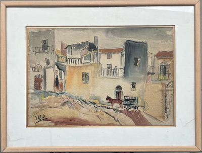 נחום קוק (1908-1978) נוף. צ חתום ממוסגר. מים על נייר. מידות 50X35 ס"מ מידות עם מסגרת 66X51 ס"מ