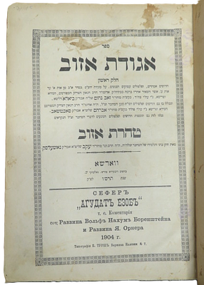 אגודת אזוב, עם חידושים והוספות: טהרת אזוב, סוגיות, וקצת דרוש ועל הרמב"ם, ווארשא תרס"ו, ר' זאב 