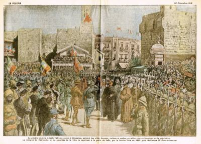 עיתון 'לה פלרין' הצרפתי המתאר את כניסתו של הגנרל אלנבי בשערי ירושלים, דצמבר 1917
. העיתון 