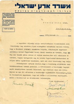 מסמך נדיר הנוגע למחלוקת הגורלית בין ועדת ההצלה והמשרד הארצישראלי בבודאפשט. פברואר 1941. מסמך 