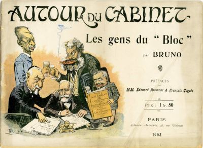 הפרסום האנטישמי "סביב קבינט תושבי ה'בלוק' פריז 1903 - עותק עם הקדשה מאת המו"ל אדואר דרימון. Auto 