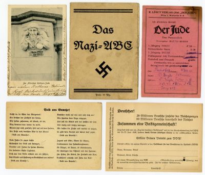 אוסף פרטי נייר וחומרי תעמולה אנטישמים - גרמניה הנאצית. 10 פרטי נייר אנטישמים. אוסטריה וגרמניה 