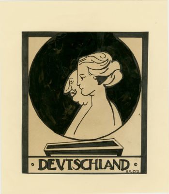 היהודי והארית - ציור אנטישמי מתקופת מלחמת העולם השניה. Deutschland - ציור אנטישמי חתום H.F. UN 