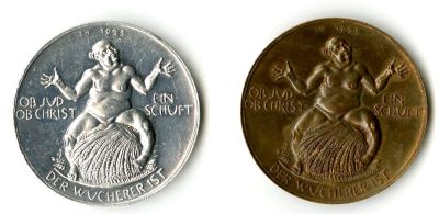 שתי מדליות אנטישמיות. דרזדן , 1923. שתי מדליות אנטישמיות אשר יוצרו בדרזדן - גרמניה, בשנת 1923 