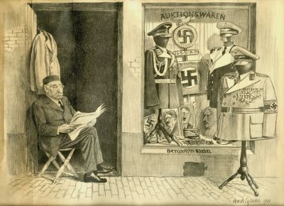 בנימין קליין היהודי, מוכר חפצים נאצים - ליטוגרפיה אנטישמית 1944. benjamin klein - auktions 
