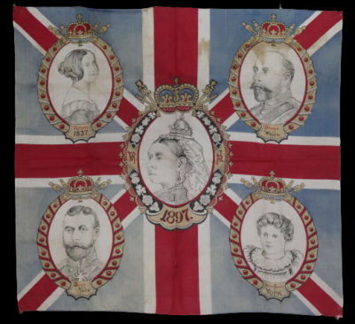 המלכה ויקטוריה - דגל בריטניה. 1897 - פריט מוזיאוני. דגל בריטניה - המלכה ויקטוריה - רקמת בד 