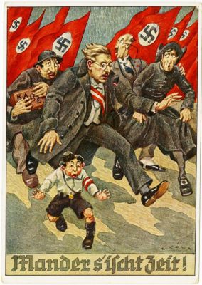 גלויה אנטישמית שהופצה באוסטריה לאחר סיפוחה לרייך הגרמני - יולי 1938. גלויה נאצית - אנטישמית 