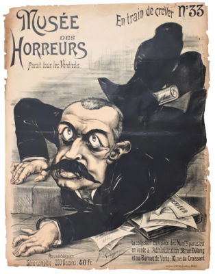 נשיא צרפת מחליק על המדרכה - כרזה אנטישמית - תערוכת המפלצות. En train de crever - גסיסה. כרזה 