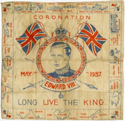 מפת בד - מזכרת נדירה מתקופת מלכותו הקצרה של אדוארד השמיני - המלך אשר ויתר על כהונתו. LONG LIVE 