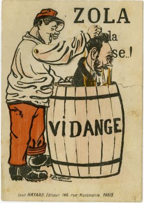 'זולא שקוע בצרות' - קריקטורה נעה נגד אמיל זולא. Zola dans la M&eacute;...lasse..! קריקטורה נעה אנטי 